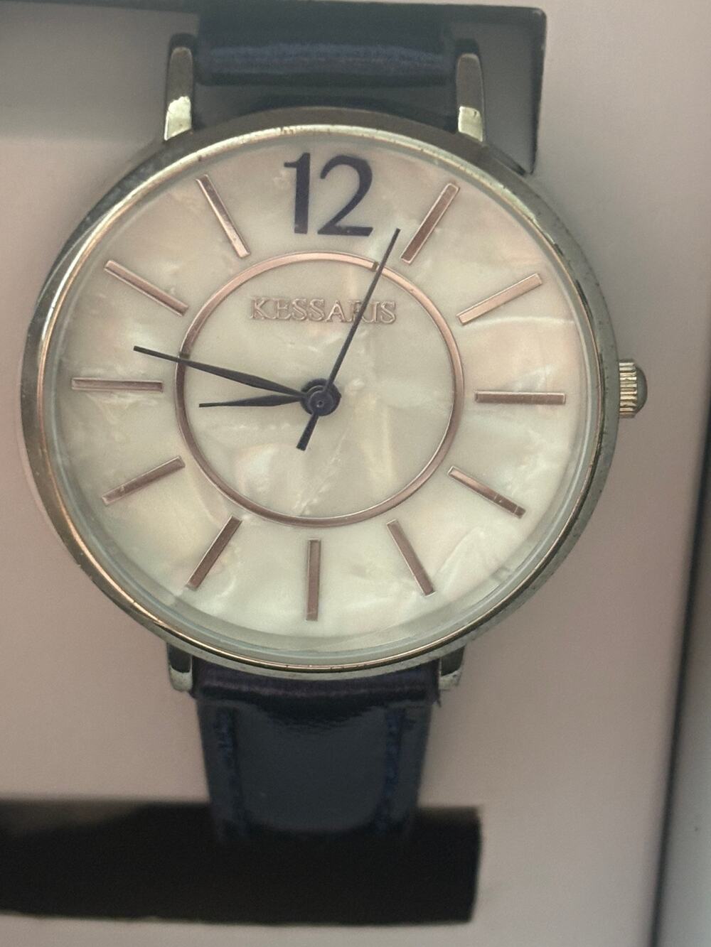 Kessaris Mother of Pearl Blue Strap Watch Working Box